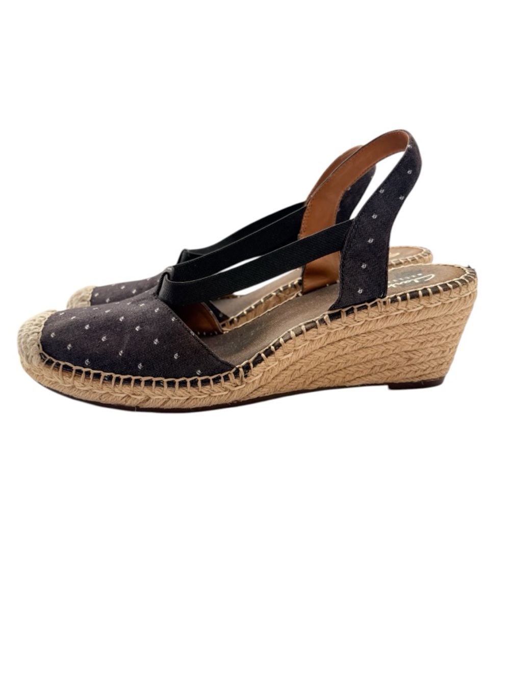 Clarks Artisan Espadrille Wedge Sandals Black Polka Dot Slingback Size 9